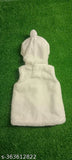 Woolen baby girl's bow hooded winter white outfit, solid pattern with 3-6 months size (bust 11in, length 12in, waist 12in)