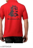 Rajputana Maharana Paratap printed red v-neck t-shirt for men, dry fit fabric, collared neck, short sleeves