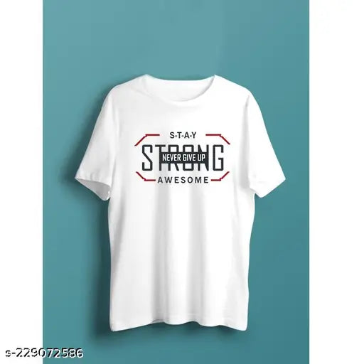 White cotton blend half-sleeve men's t-shirt with printed design, perfect for active and casual wear. Men's size M, L, XL, made in India