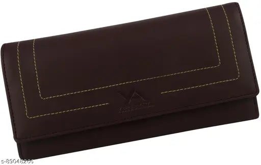 Brown faux leather hand purse with 6 card slots for women and girls, textured design, free size (9" x 4")