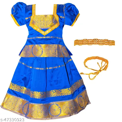 Art Silk lehenga-choli with waist belt for Indian tradition, featuring Leheriya stitch and short sleeves, in sizes 0-3 Months to 6-7 Years