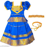 Art Silk lehenga-choli with waist belt for Indian tradition, featuring Leheriya stitch and short sleeves, in sizes 0-3 Months to 6-7 Years