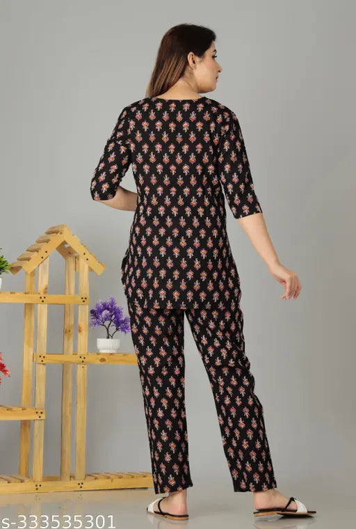 Rayon discharge print nightsuit - stylish cotton nightwear for women, available in S-XXXL