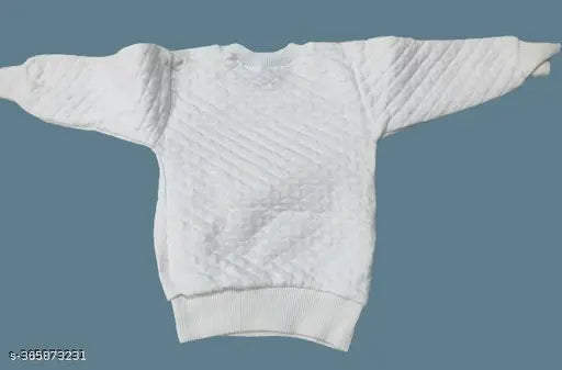 White woolen garam sweater for kids girls with printed net pattern, long sleeves, trendy and fashionable design