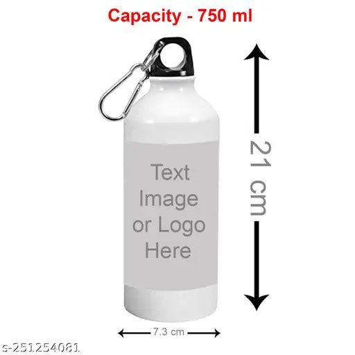 Personalized white aluminum sipper bottle (750ML), custom photo and name for gym, school or office use