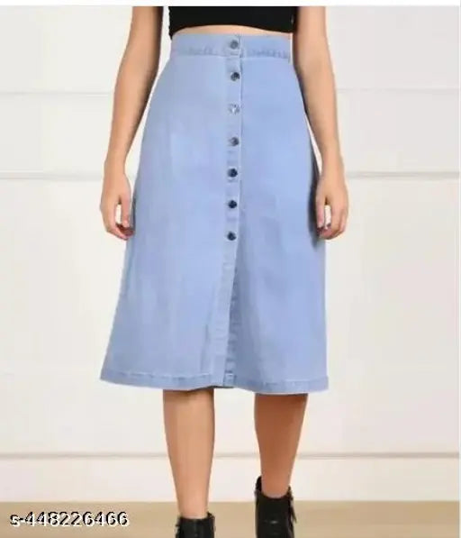Women's dark & light denim skirts, solid pattern, 2-piece set for sizes 28, 30, and 32 (India origin)