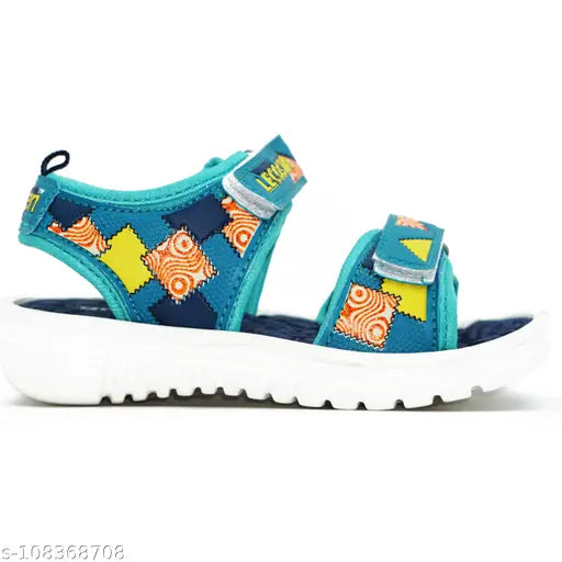 Sea Green patent leather kids sandals by Lecosta, perfect for summer wear and featuring a colorblocked net design, fastened with velcro