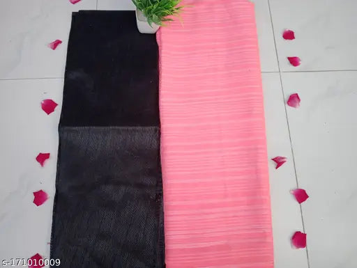 Pink Georgette and Art Silk striped saree with solid net blouse, Indian traditional wear for women