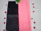 Pink Georgette and Art Silk striped saree with solid net blouse, Indian traditional wear for women