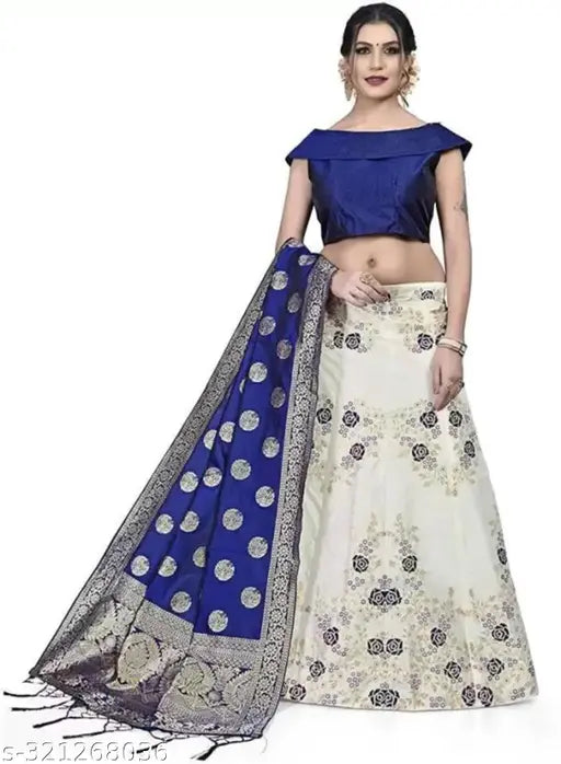 Banarasi Silk Lehenga Choli with Floral Jacquard Print, suitable for festivals and marriages, semi-stitched in free size