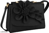 Faux leather single flower handbag, women's travel purse with 2 compartments, solid net design, free size (24x6x21in), Indian origin