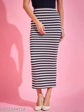 Purple striped polyester pencil skirt, ankle length for formal and casual wear, India origin
