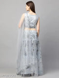 Sky Blue net beads and stones semi-stitched Lehenga Choli with dupatta, embroidered for traditional Indian attire