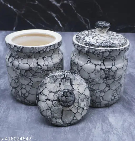 Grey premium quality ceramic pickle jar set, durable & versatile kitchen storage decor (Pack of 2)