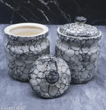 Grey premium quality ceramic pickle jar set, durable & versatile kitchen storage decor (Pack of 2)