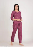 Printed rayon petrol night suit pyjamas by FASHION WORLD, hand wash with care