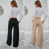 Straight-fit cotton blend women's trouser combo set of 2, solid net, comfortable for everyday wear