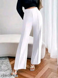 Trendy cotton blend solid trousers for women, graceful design, size 28-36