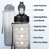 Multicolor motivational Scepto water bottle, 1 liter capacity, leak-proof with time marker & removable strainer, perfect for fitness and outdoor activities