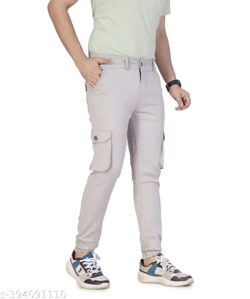 Cream cotton blend men's cargo joggers - Affordable premium quality from Indian manufacturer
