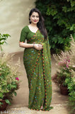 Women's daily wear Warli printed pure Georgette saree with attractive lace border - Indian-made, free size, vibrant print on soft Georgette fabric