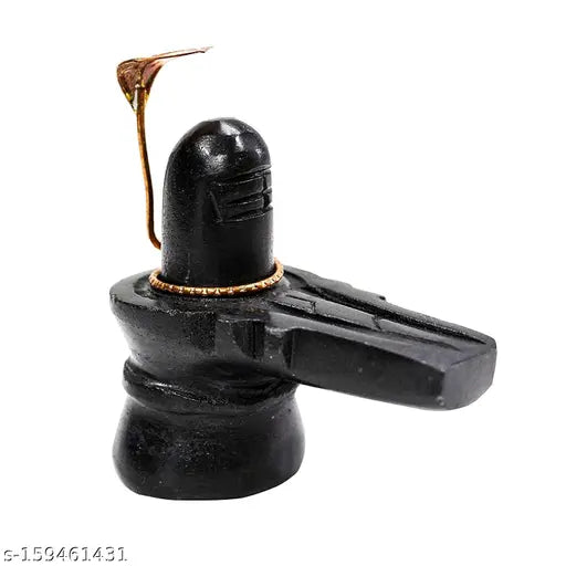 Black marble Shivlingam set with Shiva stone Nandi Bell and copper snake pooja items, for traditional prayer rituals in Indian homes