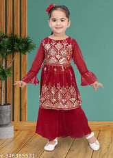 Modern stylist Georgette kurta & palazzo set, embellished A-line top and palazzos for girls, 18-24 months, good quality geargeet fabric