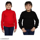 Woolen warm full sleeves high neck inner skivvy for winters - Pack of 2. Solid pattern, perfect for kids' winter wear