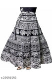 Black and white printed cotton A-line skirt, Rajasthani special design for women