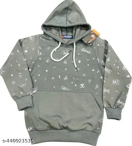 Grey wool MBK KIDS winter sweatshirt with printed net pattern, perfect fit for everyday wear. Size: 10-11 years (chest size: 30in, length size: 21in, waist size: 30in)