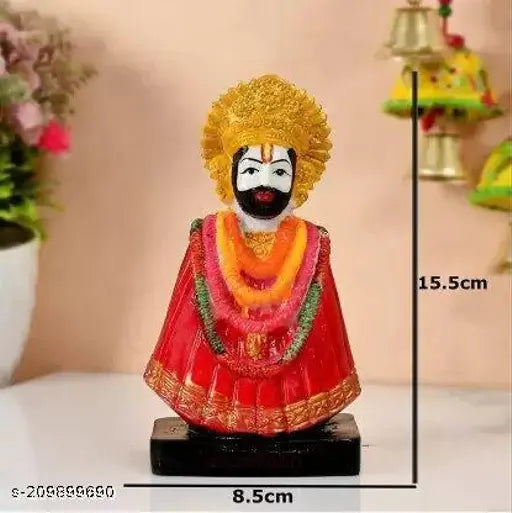 Handcrafted Poly Resin Shyam Ji Figurine. Indian figurine of Lord Khatu Shyam Ji, decorated with crescent moon and tilak, for car dashboards, home puja corner, office decor, and gifting special occasions