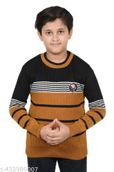 Striped wool sweater for boys aged 7-10, available on Gillkart. Long sleeve knitwear for kids, India origin