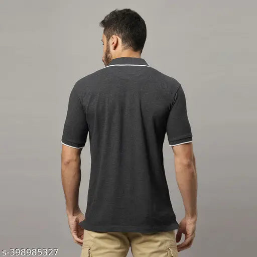 Pure cotton men's half sleeve polo shirt with pocket, solid color, made in India
