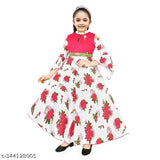 Promise Kid girls cotton blend A-line maxi gown, printed full length frock dress with long sleeves