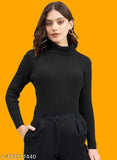 Women's long-sleeve Lycra turtleneck t-shirt, solid color, various sizes available