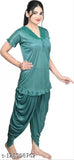 Green satin women's night suit dhoti kurta set, comfortable sleepwear for ladies at home (Pack of 1 or 2)