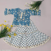 Cotton Sanganeri Printed Kurti and Sharara Dress for Baby Girls, vibrant colors, Indian festivals wear, 6-24 months sizes, Cambric cotton fabric, traditional Gota Patti and Dori details