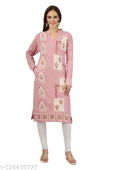 Trendy women's woolen kurti, long sleeves, printed combo (winter style, India origin)