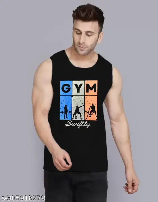 Pure cotton blend gym print sando for men, sleeveless and available in sizes S-XXL, made in India