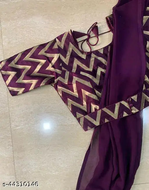 Georgette saree with jacquard stitched blouse, free size, India origin