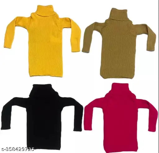 Winter woolen high neck striped sweaters for babies multipack of 4, cotton blend, long sleeves