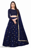 Embroidered satin-net party lehenga set with choli and dupatta featuring lace trim, semi-stitched (36 waist, 41 length, 2m dupatta)