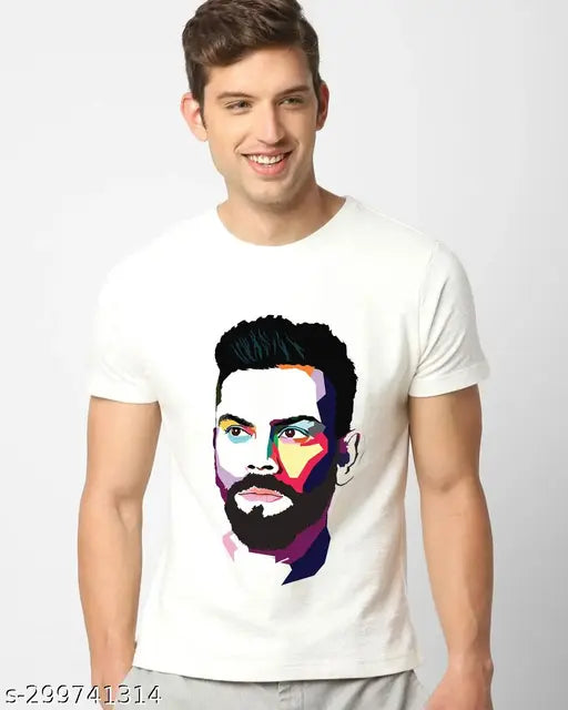 Colourful Virat Kohli polyester t-shirt, printed with graphic designs, short sleeves, S-XXXL sizes (India-made)