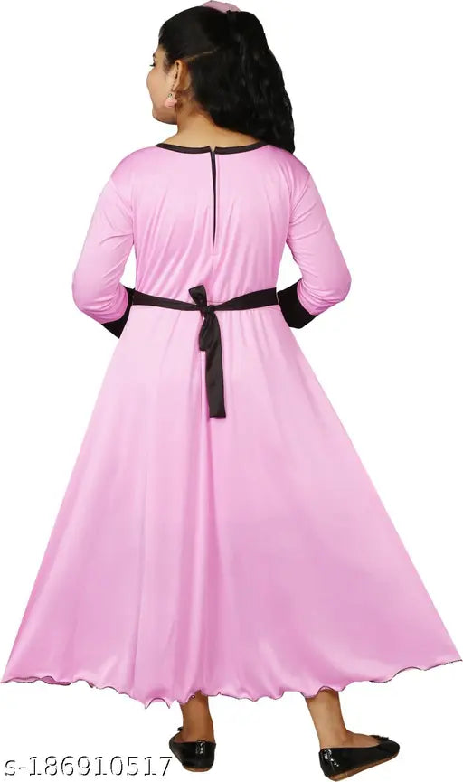 Nylon princess ethnic gown for girls, printed net pattern on three-quarter sleeves, Indian origin in size 4-5 years