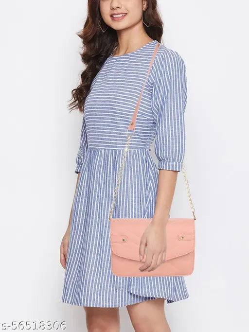 PU striped net slingbag, trendy alluring women's accessory. Free size (8in x 3in x 6in), made in India