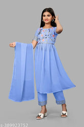 Georgette embroidered kurta & dupatta set, impressive design for girls aged 4-13, Indian handwork