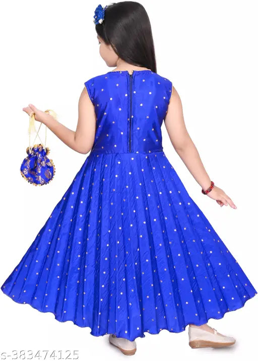 Silk sleeveless embroidered net gown for beautiful girls (ages 18 months to 10 years), Indian craftsmanship showcased