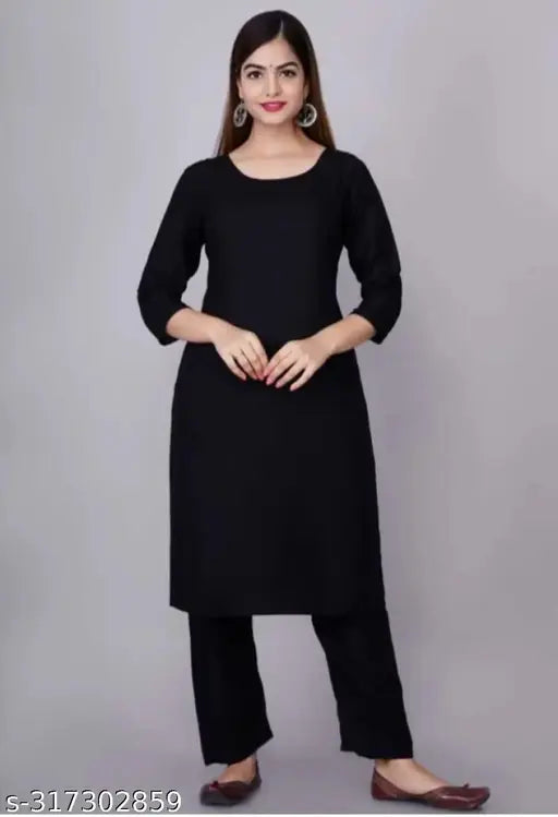 Black rayon kurta pent with matching pants, solid black traditional Indian attire for men