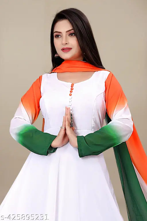 Georgette Tiranga solid-colored long sleeve Indian outfit for M, L, XL, XXL, XXXL sizes