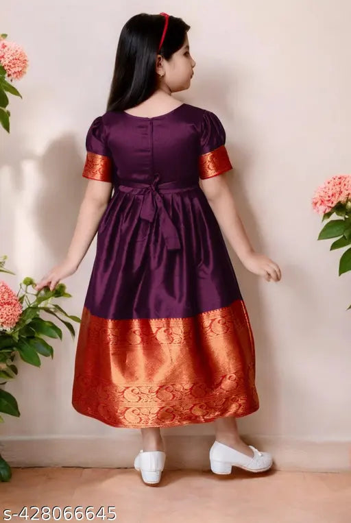 Silk printed net baby dress for girls aged 1-2 years (Length Size: 24 in), showcasing South Indian cultural influence